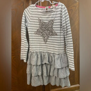 Mini Boden Sequin Star Applique Ruffle Dress